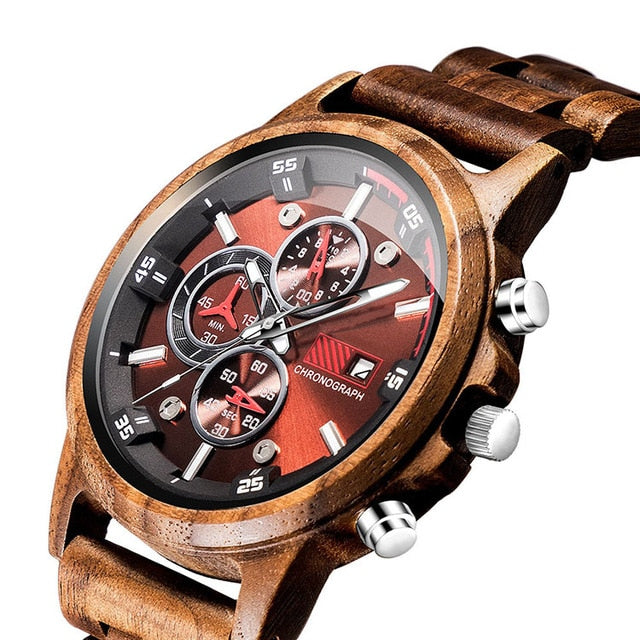 Wooden Watch Date Display Casual Men