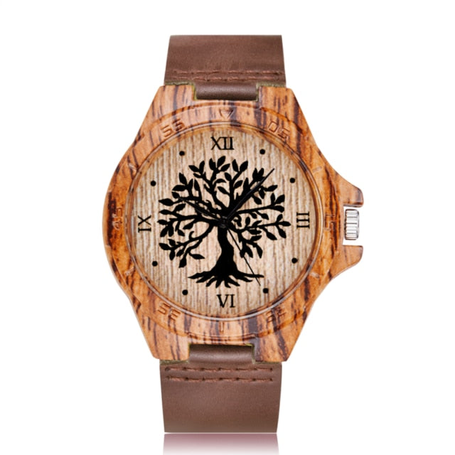 Creative Life Tree Imitation Wood Watch Men